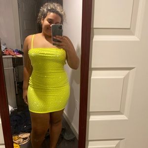 Neon yellow dress with diamonds all over
